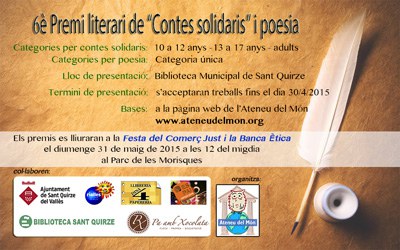 L'Ateneu del Món organitza la sisena edició del Premi Literari de contes solidaris i poesia