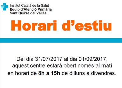 Horari d'estiu del CAP Sant Quirze