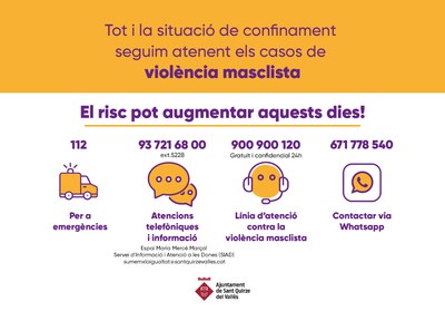 L’Ajuntament referma l’atenció a les dones en situació de violència masclista durant el confinament