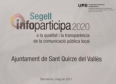 L'Ajuntament de Sant Quirze del Vallès, reconegut de nou amb el Segell Infoparticipa de Qualitat i Transparència