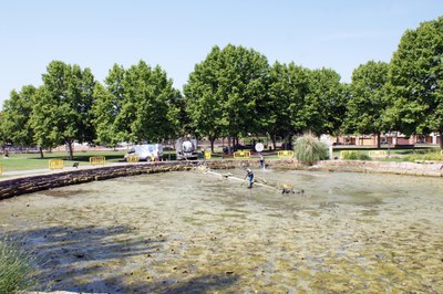 Tasques de neteja i desinfecció del llac del parc de les Morisques