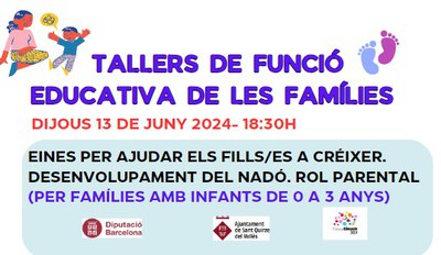 Taller telemàtic: Eines per ajudar els fills/es a créixer. Desenvolupament del nadó. Rol parental (0-3 anys).