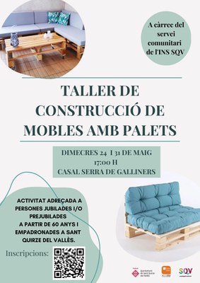 Cartell del taller de construcció de mobles amb palets