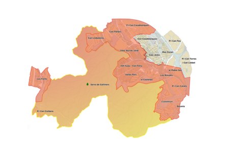 Mapa que mostra la prohibició de llençar material pirotècnic, burilles enceses, fer servir barbacoes en zona urbana a una distància inferior a 500 metres de la massa forestal i en zona forestal